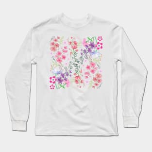 Watercolor Flowers_White Background Long Sleeve T-Shirt